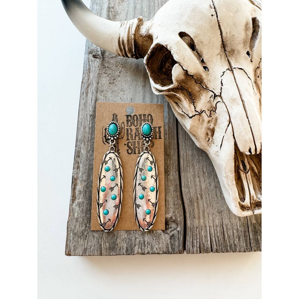 Western Stamped Stone Earrings Silver Arrows